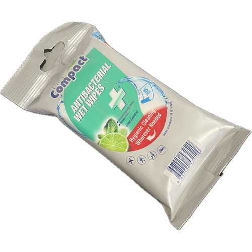 Ultra Compact antibakteriális nedves úti törlőkendő, 15 darabos, visszazárható Ultra Compact antibakteriális nedves úti törlőkendő, 15 darabos, visszazárható