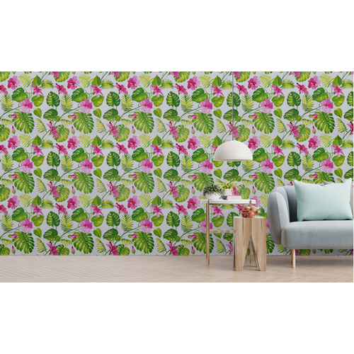 T38 hibiszkusz 45 cm x 10 m öntapadós tapéta, virágok és levelek