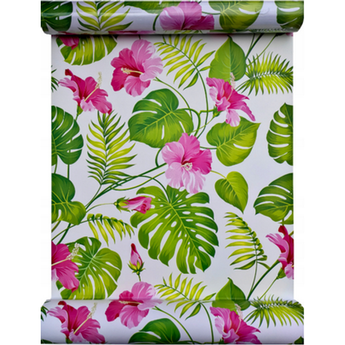T38 hibiszkusz 45 cm x 10 m öntapadós tapéta, virágok és levelek