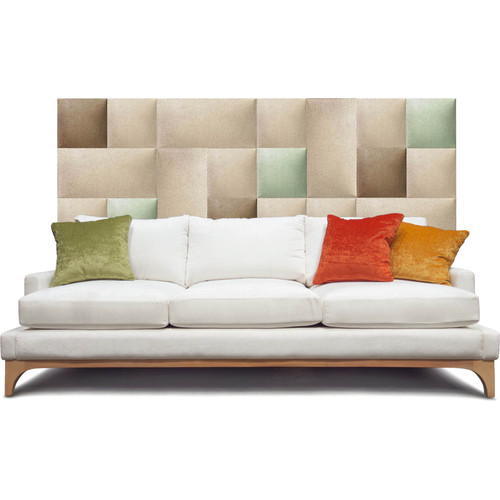 Bézs színű modern textil falvédő-5 (200x75 cm) barna és zöld árnyalatú Kerma falpanelekkel Bézs színű modern textil falvédő-5 (200x75 cm) barna és zöld árnyalatú Kerma falpanelekkel