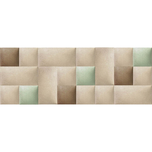 Bézs színű modern textil falvédő-5 (200x75 cm) barna és zöld árnyalatú Kerma falpanelekkel Bézs színű modern textil falvédő-5 (200x75 cm) barna és zöld árnyalatú Kerma falpanelekkel