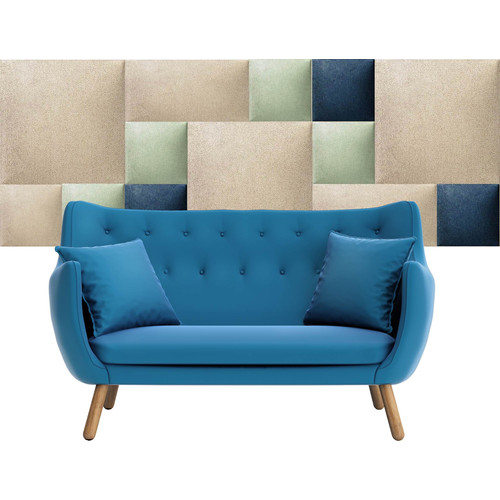 Bézs színű modern textil falvédő-7 (200x75 cm) zöld és kék árnyalatú Kerma falpanelekkel Bézs színű modern textil falvédő-7 (200x75 cm) zöld és kék árnyalatú Kerma falpanelekkel