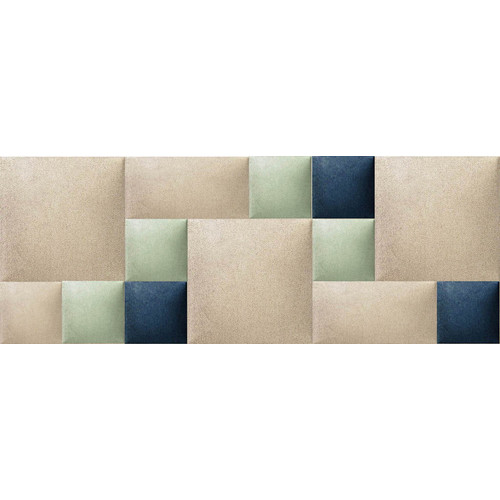 Bézs színű modern textil falvédő-7 (200x75 cm) zöld és kék árnyalatú Kerma falpanelekkel Bézs színű modern textil falvédő-7 (200x75 cm) zöld és kék árnyalatú Kerma falpanelekkel