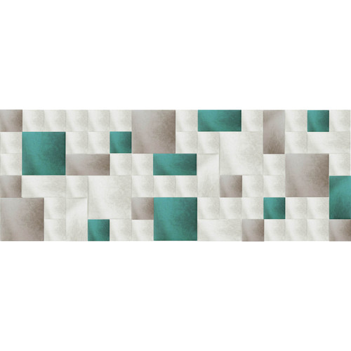 Fehér színű modern textil falvédő-17 (200x75 cm) szürke és zöld panelekkel