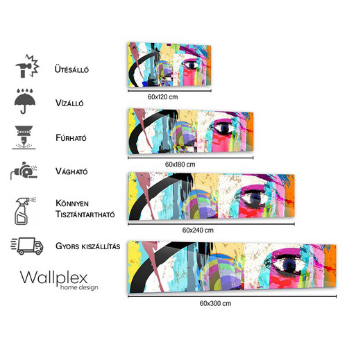 Wallplex falburkoló konyhapanel Color eye színes , 4 méretben, vízálló falburkolat konyhába Wallplex falburkoló konyhapanel Color eye színes , 4 méretben, vízálló falburkolat konyhába