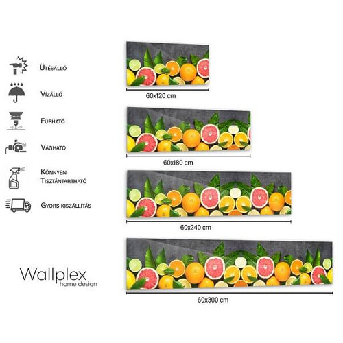 Wallplex falburkoló konyhapanel Gyümölcsök, 4 méretben, vízálló falburkolat konyhába Wallplex falburkoló konyhapanel Gyümölcsök, 4 méretben, vízálló falburkolat konyhába