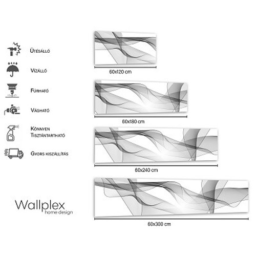 Wallplex falburkoló konyhapanel Fekete hullám, 4 méretben, vízálló falburkolat konyhába Wallplex falburkoló konyhapanel Fekete hullám, 4 méretben, vízálló falburkolat konyhába