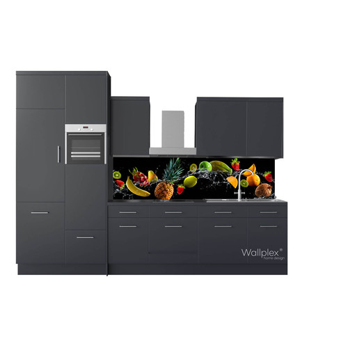 Wallplex falburkoló konyhapanel Fruit splash black, gyümölcsök, 4 méretben, vízálló falburkolat konyhába