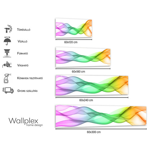 Wallplex falburkoló konyhapanel Színes hullám, modern dekor , 4 méretben, vízálló falburkolat konyhába Wallplex falburkoló konyhapanel Színes hullám, modern dekor , 4 méretben, vízálló falburkolat konyhába