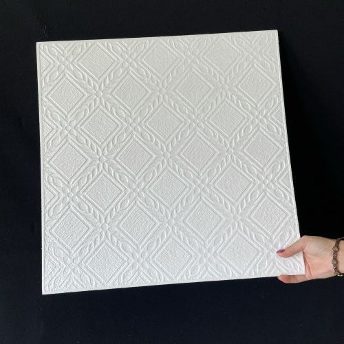Álmennyezet - Babér mintás beltéri fehér festhető hungarocell polisztirol álmennyezet lap (50x50cm) Álmennyezet - Babér mintás beltéri fehér festhető hungarocell polisztirol álmennyezet lap (50x50cm)