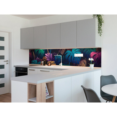 Soner törés- és hőálló konyhai hátfal színes levelek mintában 60x120 cm KF10 Soner törés- és hőálló konyhai hátfal színes levelek mintában 60x120 cm KF10
