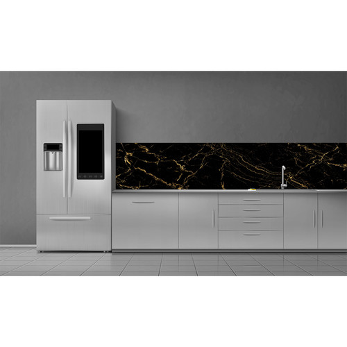 Soner törés- és hőálló konyhai hátfal fekete arany márvány mintában 60x300 cm KF8 Soner törés- és hőálló konyhai hátfal fekete arany márvány mintában 60x300 cm KF8