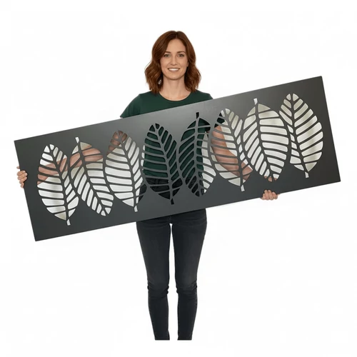 Fali dekorpanel, levél minta, 50x150 cm, 3 mm HDF - Antracit