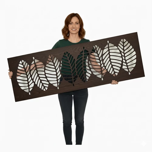 Fali dekorpanel, levél minta, 50x150 cm, 3 mm HDF - Antracit