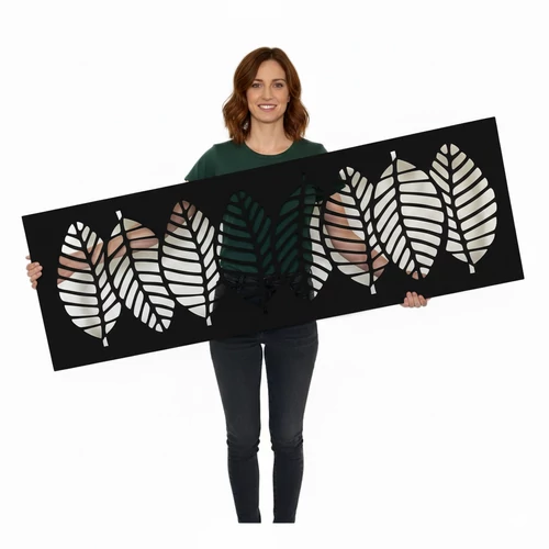 Fali dekorpanel, levél minta, 50x150 cm, 3 mm HDF - Antracit