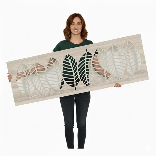 Fali dekorpanel, levél minta, 50x150 cm, 3 mm HDF - Antracit