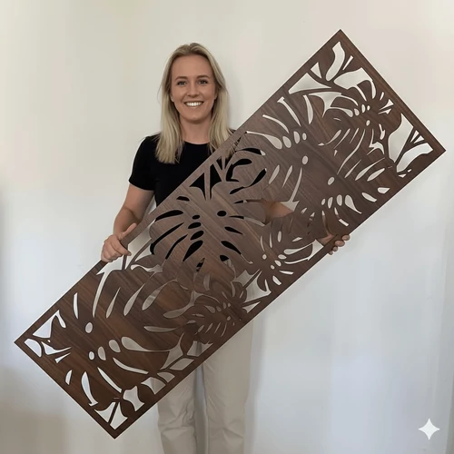 Fali dekorpanel, 50x150 cm, 3 mm HDF dió színben, pálmalevél minta