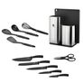 Berlinger Haus 12 részes kés-és konyhai eszköz készlet állvánnyal és vágódeszkával, fekete-ezüst BH-6247