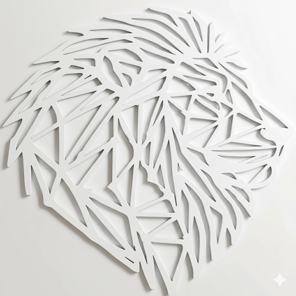 Fali dekoráció, oroszlán , 47,5x47,5 cm, 3 mm HDF - fehér színű fa falburkolat FPD-8